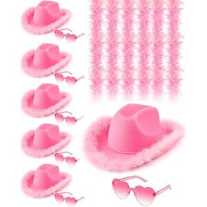 1724 18 Pcs Cowgirl Hat Boa Cowboy Hat Feather Boa Heart Shaped Sunglasses